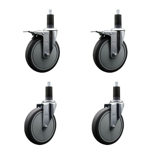 Service Caster 6'' Thermoplastic Rubber Swivel 1-1/4'' Expanding Stem Caster Set 2 Total Lock Brakes, 4PK SCC-EXTTL20S614-TPRB-2-S-2-114 - main